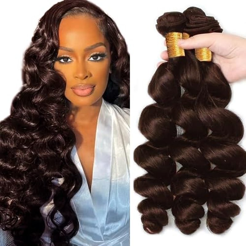 #4 Brown Loose Wave Hair Bundles 24 26 28 inch