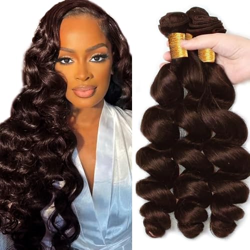Dark Brown #4 Loose Wave Human Hair Bundles - 24-28 Inch