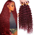 #99J Burgundy Water Wave Human Hair Bundles - 30/32/34 Inch