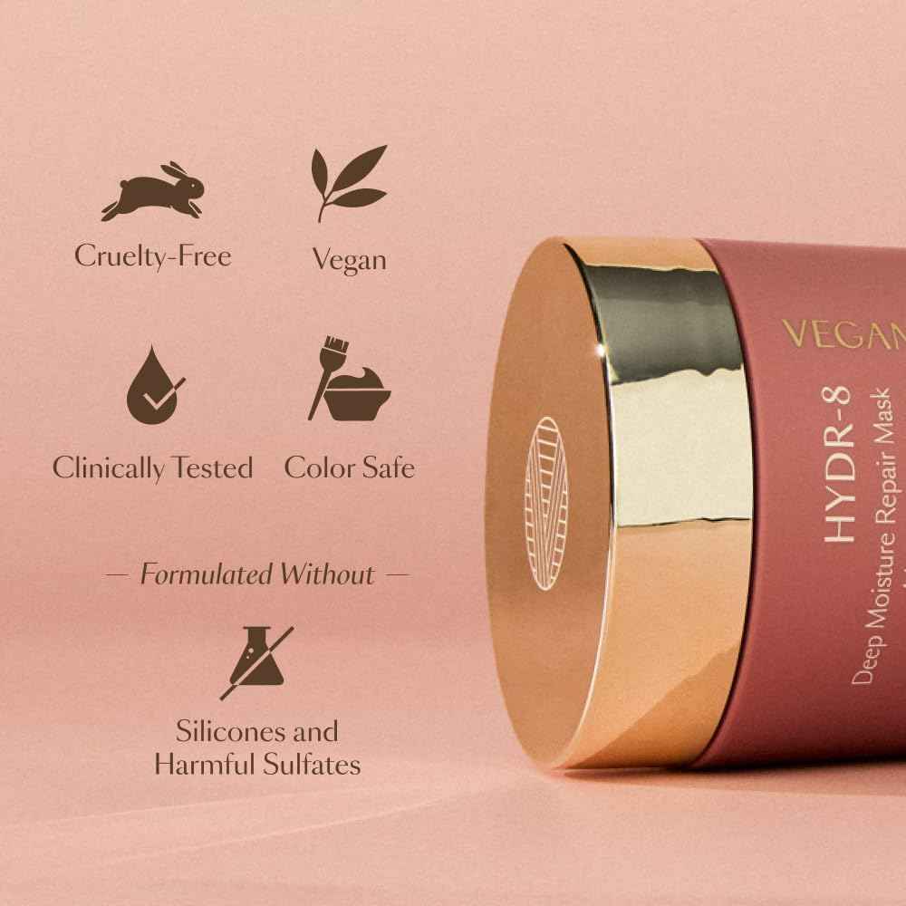 VEGAMOUR HYDR-8 Deep Moisture Repair Mask, Deep Conditioner Hair Mask Formulated Without Sulfates for Dry, Damaged, Frizzy Hair, Floral & Vanilla Scent, 5 fl. oz.