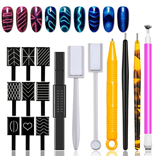 XEAOHESY 16 Pieces Nail Magnet Tool Set Magnet Plate Wand Board Magnetic Pen Stripe Nail Magnet Double Ended Magnet Wand Magnet Stick for Cat Eye Gel Polish Nail Art