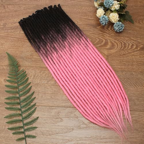 Kraler 24" Thick Ombre PinkDreadlock Extensions, SE 1cm Width Crochet Dreadls Extensions of Synthetic Hair Hip Hop Style Dreadlock for Girls(5 Strands)