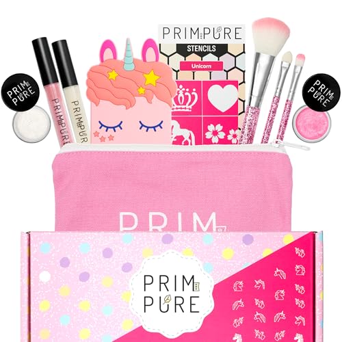 Prim and Pure Mineral Gift Set with Unicorn Mirror| Perfect for Play Dates & Birthday Parties | Kids Eyeshadow Makeup ? Mineral | Organic & Natural Makeup Kit for Kids| Made in USA (Pink)