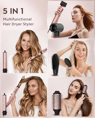 Brightup 5-in-1 Hot Air Styler with Auto Curling Irons & Hair Dryer Brush