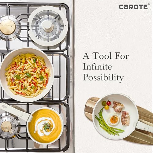 CAROTE 25pcs Detachable Handle Pots and Pans Set, Nonstick Cookware Set, Removable Handle Pots and Pans Non Stick, RV Oven Safe Cookware, Induction Kitchen Set, Cream White