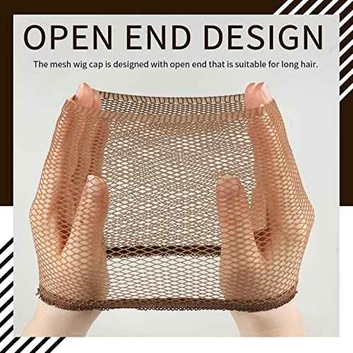 Fandamei Mesh Wig Caps Net, 4PCS Wig Caps Net Open End, Dark Brown Wig Cap for women, Strength Wig Cap Dark Brown