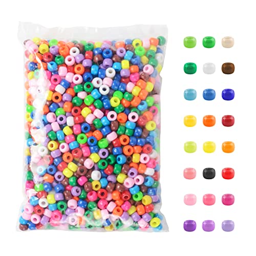 Pony Beads 3600 Pcs 6x9mm Multi-Colored Plastic Craft Beads Set, Bulk Rainbow Hair Beads 24 Assorted Colors for DIY Crafting Jewelry Making Kandi Bracelets