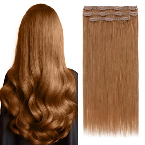 Elailite Clip in Hair Extensions Real Human Hair 3PCS Lace Weft Remy Hairpieces for Women 16 Inch 73g Light Auburn