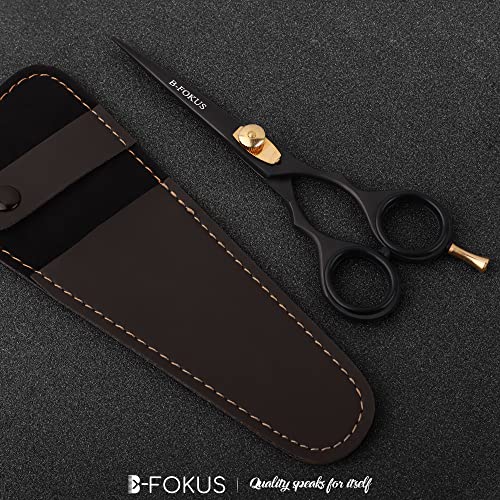 B-FOKUS 5.5” Durable Beard and Mustache Scissors, Black German Stainless Steel Beard Scissors, for Facial Hair Care, Beard Scissors for Men Come with Unique Design Pouch (Gold and Silver, 5.5 inch)