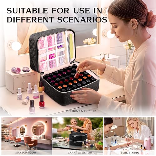 DreamGenius Nail Polish Organizer Bag - Holds 42 Bottles, Black