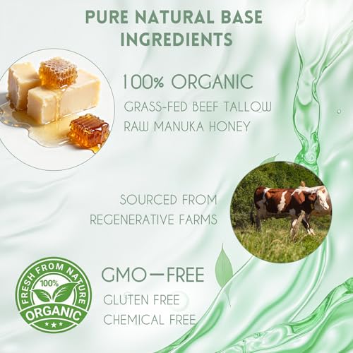 Beef Tallow for Face?Organic Grass Fed Tallow and Honey Balm for Dry & Wrinkled Skin Care, Revitalize Skin for Morning, 100% Natural, Hand Whipped, Deep Nourishing, Sweet Orange, 2 Oz.