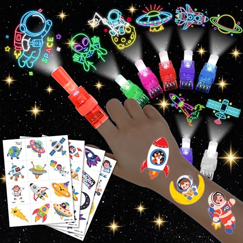 Space Party Favors Set 72 PC - LED Finger Lights & Tattoos