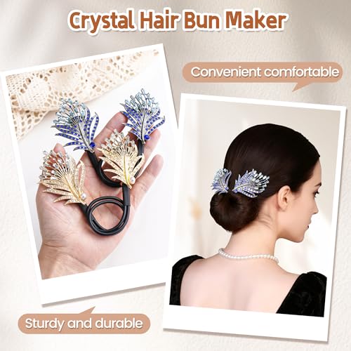 Hair Bun Maker 2-Pack with Feather & Rhinestone Design