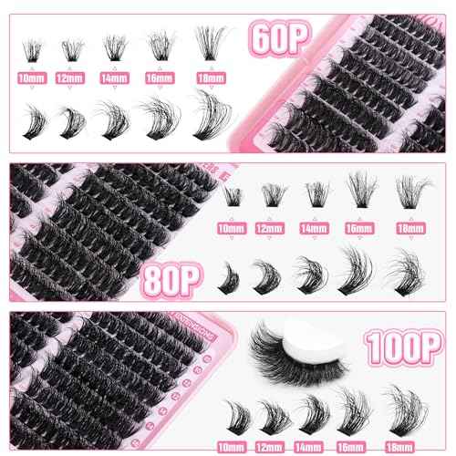 Fluffier Lash Clusters Thick Volume Lash Extension 10-18mm Cluster Eyelash Extensions DIY Individual Lashes Wispy at Home Pesta?as Pelo a Pelo by ALPHONSE (60D+80D+100D, 300pcs)