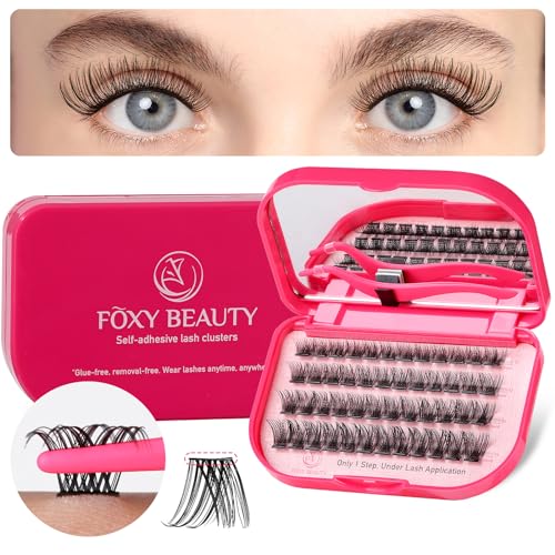 Self Adhesive Eyelashes - Lash Clusters Kit With Tweezers,False Eyelashes,10-16MM Lashes Clusters D Curl,Lash Extension Kit,Lash Case With Mirror,Eyelash Clusters,Full & Dramatic Look