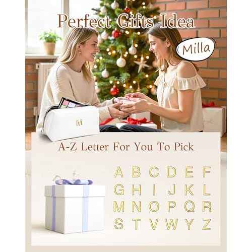 Bridesmaids Gifts, Makeup Bag with Initial for Women, Maid of Honor Gifts, Bachelorette Party Favors, Travel Make up Bag with Letter, Gifts for Maid of Honor from Bride, Bridesmaid Makeup Bag