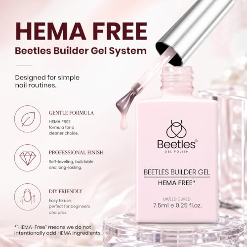Beetles Builder Gel Nails Kit HEMA-Free with Clear & Nude Gel, Handheld UV/LED Lamp