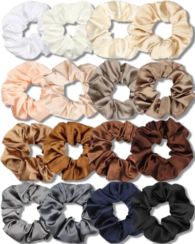 Satin Hair Scrunchies for Women, 16 Pack - Silk-Soft & Gentle