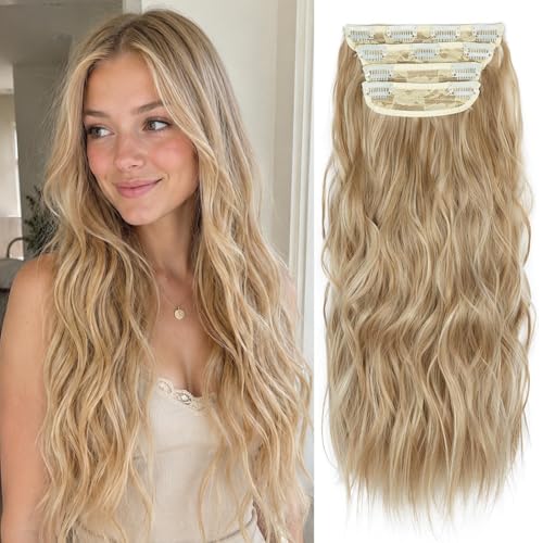 20" Blonde Clip-In Hair Extensions, 4 Pieces Curly Synthetic