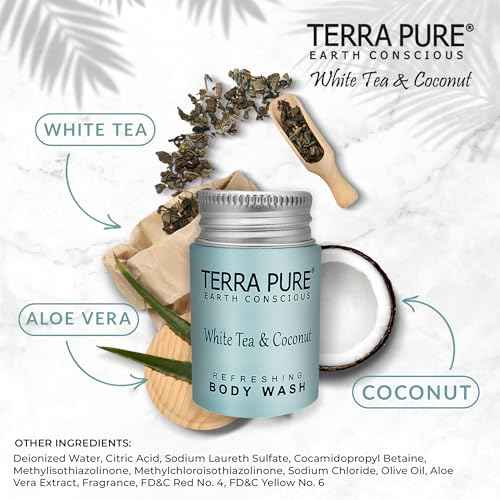 Terra Pure White Tea & Coconut Body Wash, Travel Size Hotel Amenities, 1 oz. (Case of 300)
