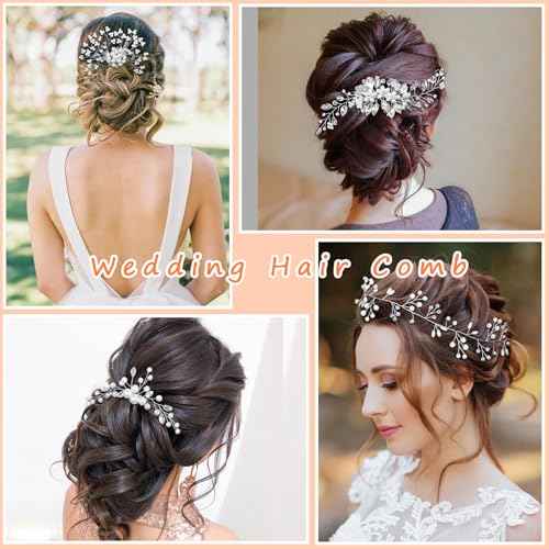 Gingbiss Wedding Hair Accessories Set for Bridal, Silver Pearl Rhinestone Hair Pins Wedding Hair Comb for Brides Bridesmaids Women Girls