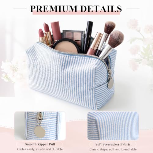 6-Pack Light Blue Seersucker Makeup Bags Set