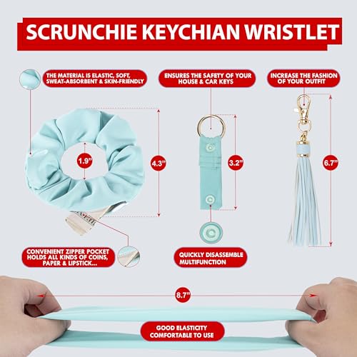 ANHBKAR Scrunchie Keychain Wristlet - Hair Satin Scrunchies for Curly Hair - Key Ring Bracelet Keychain for Women (1, LEOPARD A)