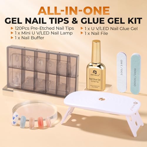 UNA GELLA Medium Square Nail Tips Kit 120Pcs with 15ml Glue - Variation: Medium Square Nail Kit