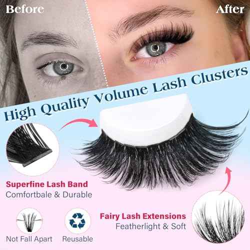 calphdiar Cluster Eyelash Extensions 70D Lash Clusters 360PCS Individual Lashes Fluff Eyelash Clusters D-curly Wispy Lashes Clusters 10-18mm DIY Eyelashes Fairy False Lashes Extension