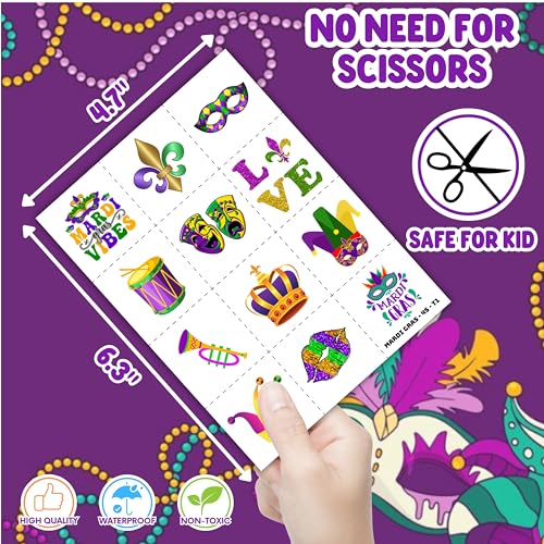 72-Piece Mardi Gras Party Favors - Tattoos & Slap Bracelets