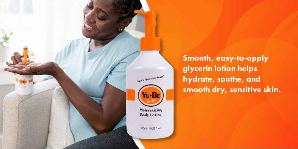 Yu-Be Hand & Body Lotion Deeply Hydrating Moisturizer Pump Bottle for Extra-Dry Skin - Day & Night Daily Moisturizing Skin Cream | Good For Cracked Heels I Non-Greasy - 10.25 Fl. Oz.