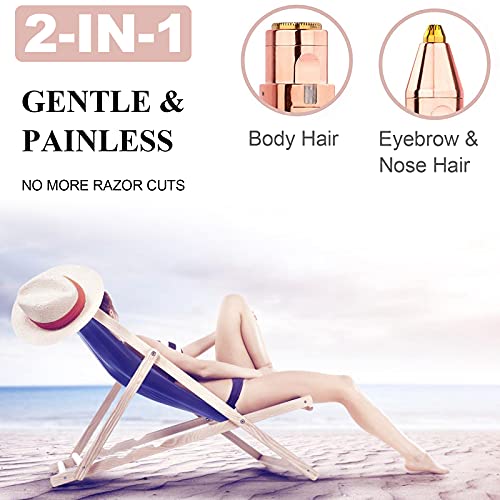 Facial Hair Remover for Women, Eyebrow Trimmer Nose Hair Razor 2-in-1, Mini Bikini Razor Precise Shaper, Portable Rechargeable Epilator for Lips, Body, Cheeks, Chin, Arms, Legs, Peach Fuzz (White)