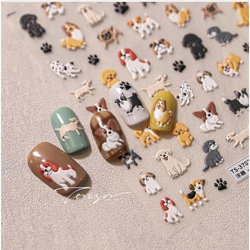 Dog Nail Art Stickers Cute Pet Dog Nail Decals 5D Embossed Nail Stickers Dalmatian Corgi Teddy Dog Paw Nail Design Self-Adhesive Nail Accessories Puppy Nail Supplies for Women Manicure Decoration 1PC