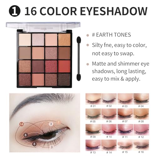 16-Color Eyeshadow Palette Makeup Kit with Brushes & Eyeliner
