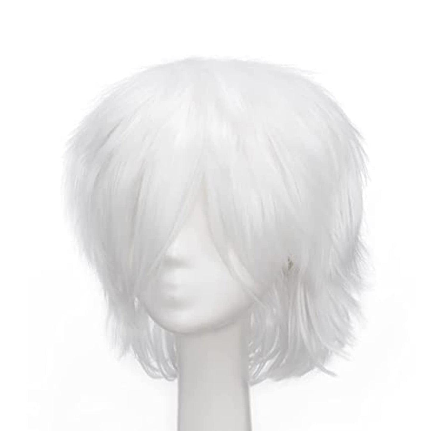 Gairyan Short White Wig Cosplay Wig Unisex Anime Costume Straight Fluffy Wig Synthetic Spiky Layered Short Hair With Bangs Heat Resistent Holiday Theme Party Fancy Dress Halloween Wig + Free Wig Cap