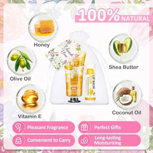 VISCOO 40 Sets Hand Cream Bulk and Lip Balm Bulk Gifts, Stocking Stuffers for Women Teengirls, Christmas Gifts,Bridesmaid Gifts for Guests with Thank You Card Organza Bags,Thank You Gifts, Small Gifts