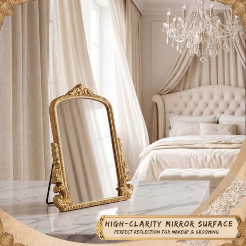 Vintage Gold Mirror & Jewelry Tray Set - 3 Piece