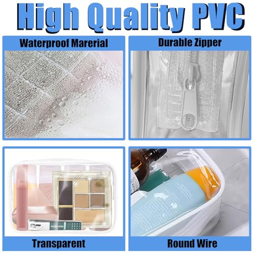 12 Pieces Clear Cosmetic Bag, PVC Waterproof Makeup Bags with Zipper, TSA Approved Toiletry Bag for Travel, Transparent Pouches Organizer Storage for Men and Women (White, Small)