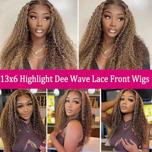 26 Inch 13x6 Deep Wave Lace Front Wigs Human Hair Honey Blonde HD Lace Frontal Wigs Ombre 4/27 Highlight Curly Lace Front Wigs Human Hair Pre Plucked with Baby Hair Water Wave Lace Frontal Wigs
