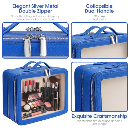 Clear Makeup Bag,Large Toiletry Case for Women,PU Leather Travel Cosmetic Bag,Detachable Makeup Case,Double Compartment Make up Organizer