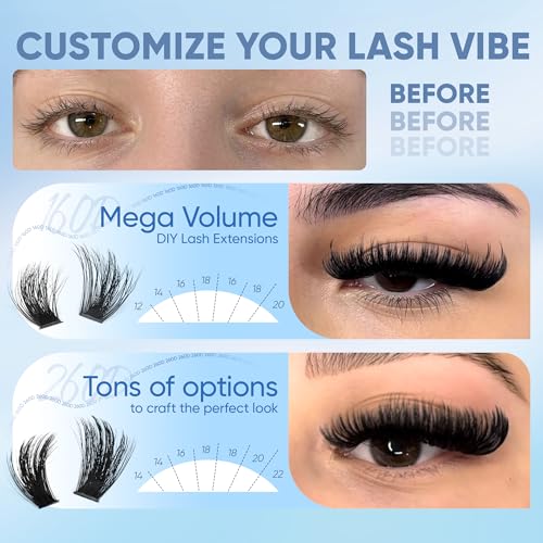 CORUSCATE Lash Clusters 160D+260D Eyelash Extensions 12-24mm