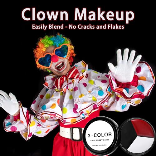 3-Color Clown Face Paint Kit with Brushes & Sponges