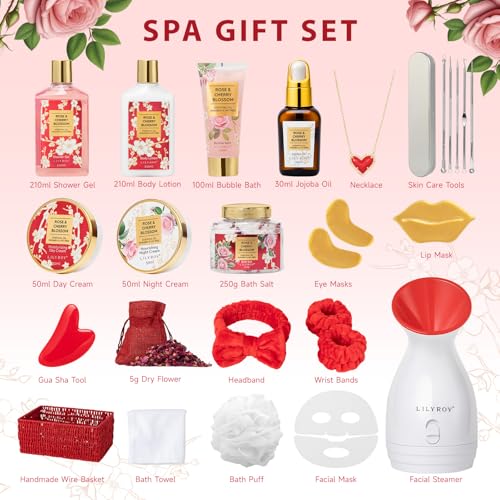 Mothers Day Gifts for Women - 27 Pcs Bath and Body Gifts Basket Set, Rose Spa Gifts Set Skin Care Set for Women, Gift Baskets Set for Mom | Gifts for Birthday, Christmas Gift, Valentines Day Gift
