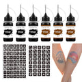 Temporary Tattoo Kit with 6 Ink Bottles & 64 Stencils