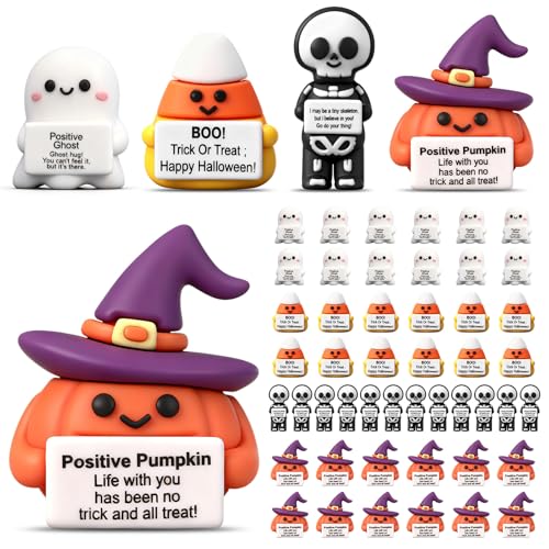 Gejoy 50 Pcs Halloween Mini Rubber Figurines with Motivational Messages - Holiday Decor & Gifts