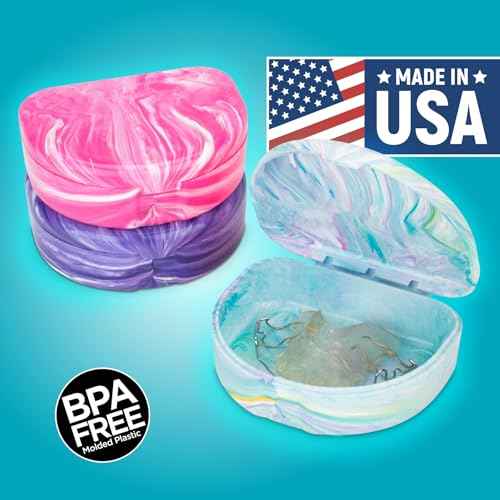 Practicon Marble Retainer Cases, Orthodontic Aligner Case, Mouth Guard Holder (3 Pack) Pink Mermaid