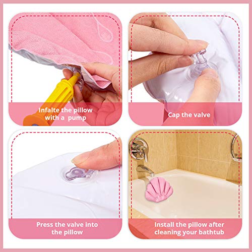 3-Pack Inflatable Bath Pillow with Suction Cups, Terry Cloth