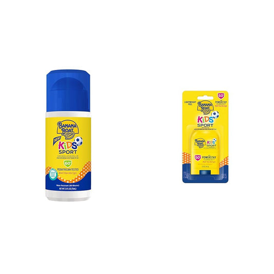 Banana Boat Kids Sport Sunscreen Roll On SPF 60 2.5oz and Stick SPF 50 0.5oz Travel Size Sunscreen