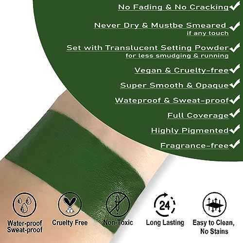 CCbeauty Witch Green Face Paint Stick, Face Painting Kit, Dark Green Cream SFX Makeup Foundation, Professional Body Paint for St. Patrick's Day, Halloween Costume Party, Grinch Hulk Monster Makeup