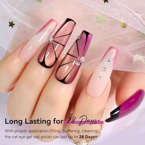 Makartt Purple Cat Eye Gel Nail Polish - 10ml Magnetic Elegant Holographic Glitter Gel Polish with Magnet Stick, Long-Lasting, UV/LED Soak Off Home DIY Manicure - Grape